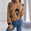 Women Casual Knit Pullover Sweater Long Sleeve V Neck Star Cut Autumn Winter