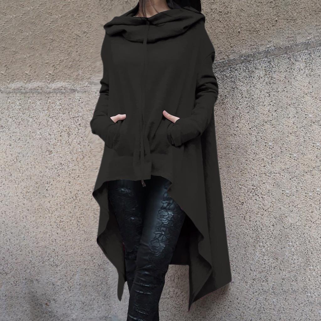 Women's Loose And Comfortable Pile Neck Long Sleeved Solid Color Long Hoodie