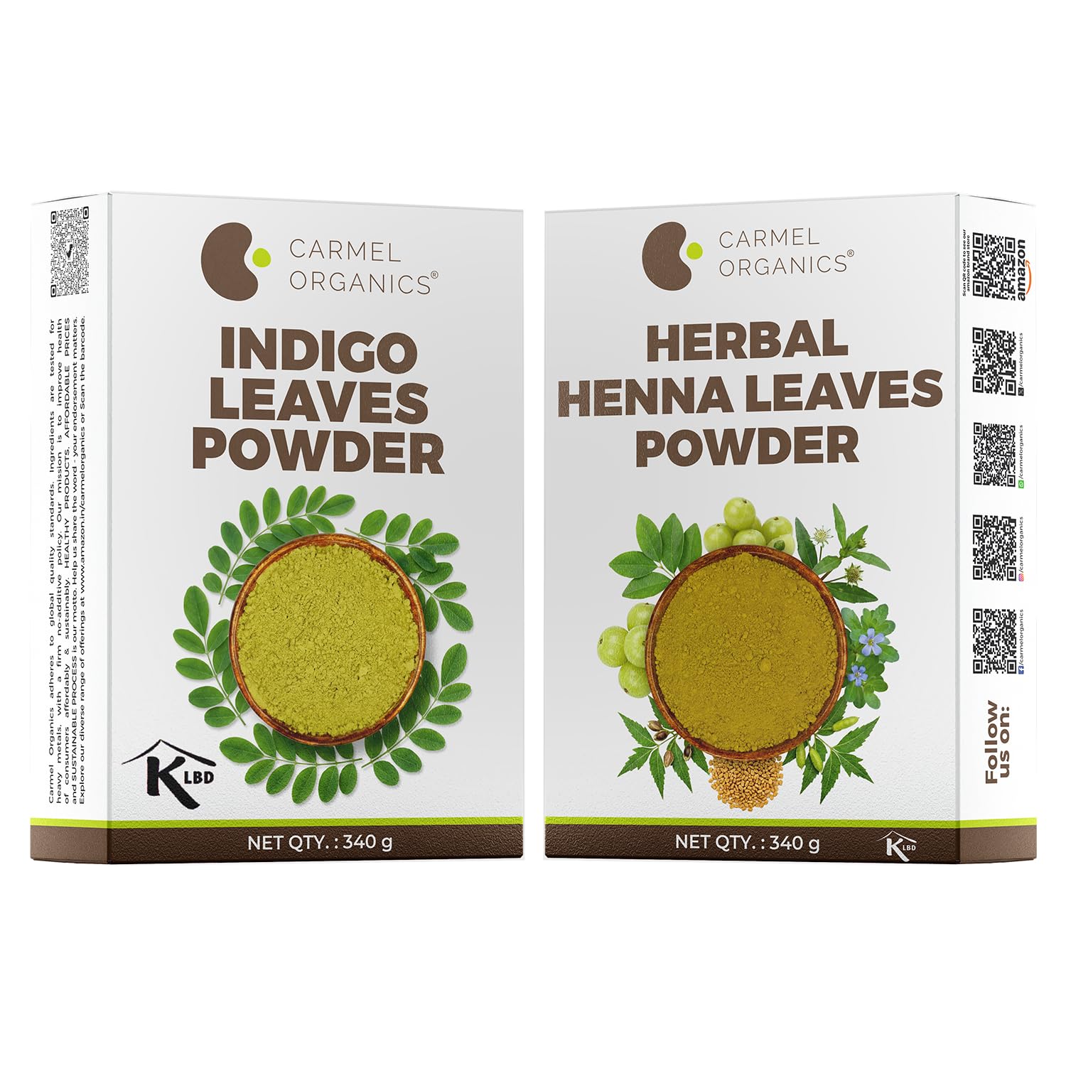 CARMEL ORGANICS Hair Color Henna & Indigo Leaves Powder Combo 340gm Each