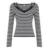 European & American Style V-Neck Lace-Trim Striped Long-Sleeve Slim-Fit Two-Piece Look Top for Women