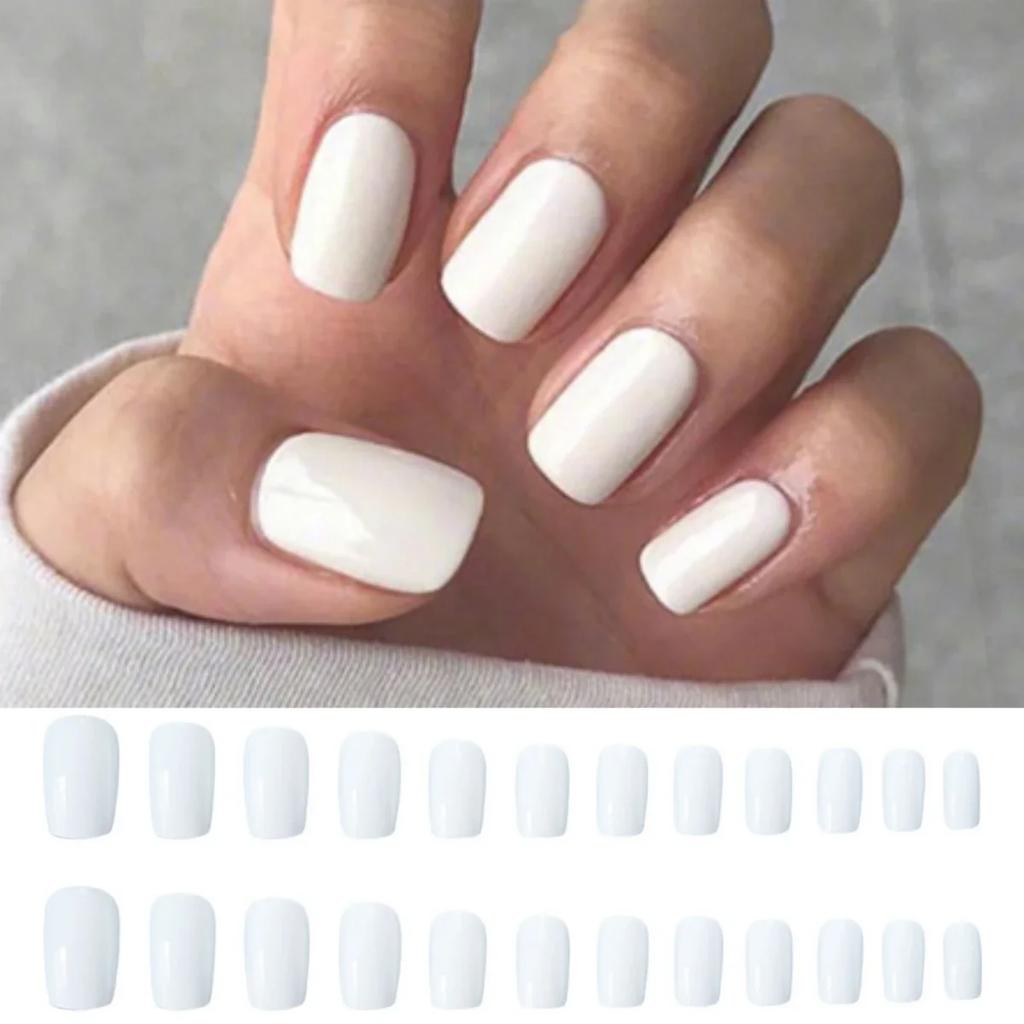 24Pcs Short Matte Ash Purple Press On Nails Full Cover Fake Nails Removable Acrylic Nail Art Decoration
