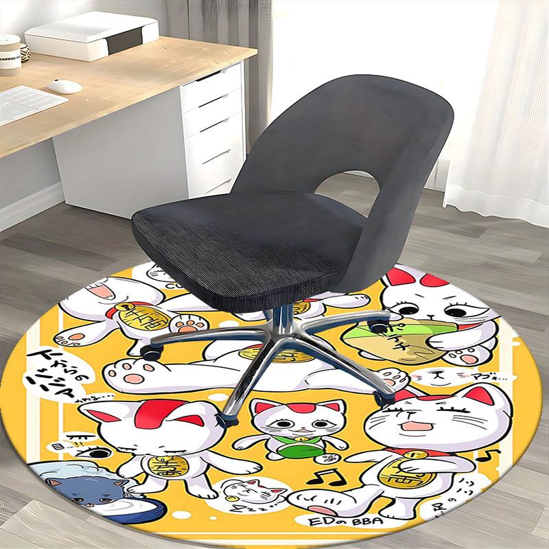 1pc Anime Cat Round Carpet  Cute Design for Office Chair Mat, NonSlip Rug Suitable for Home Decor, Living Room