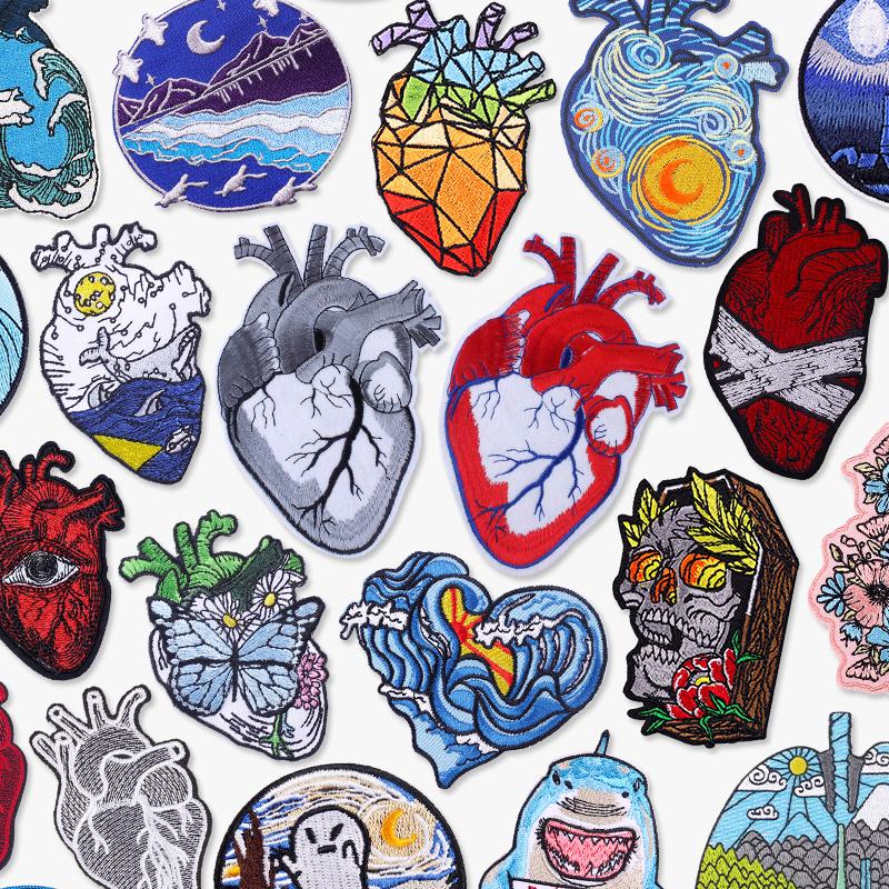 Punk Heart Embroidery Patch Iron On Patches For Clothing Thermoadhesive Patches On Clothes Waves Applique/Patches On Clothes