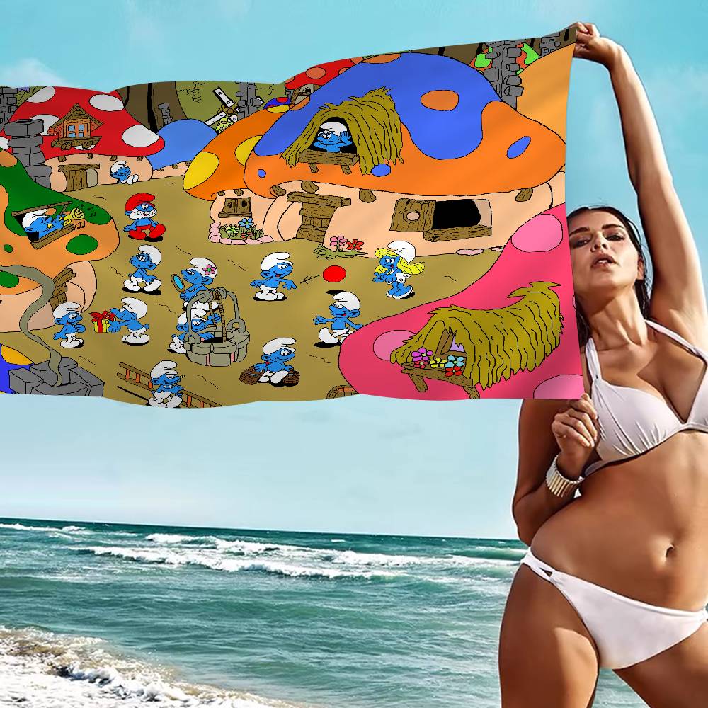 Cartoon Cute S-Smurfs Big Microfiber Beach Towels Quick Dry Towel Sand Beach Towels Pool Towel for Travel Swim Pool Yoga