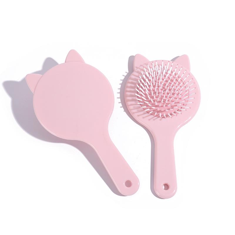 Women's Black Cat Ear Cushion Massage Comb – Portable, Smooths Hair