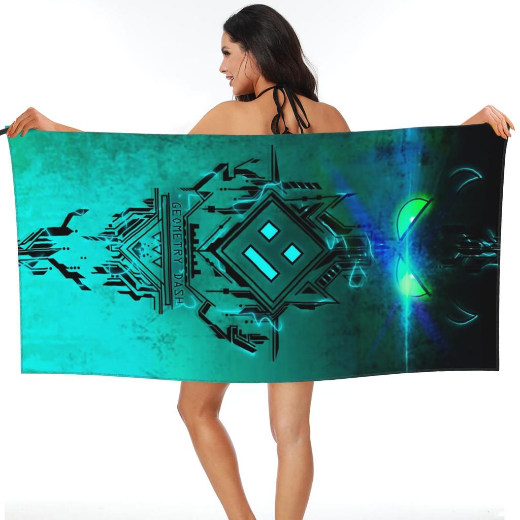 Video Game Geometry Dash Beach Towel Soft Microfiber Quick Dry Absorbent Quick Towels For Swimming