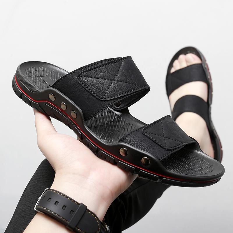 Men Slide Slippers Wide Head Outdoor Summer Brown Casual Sandals for Father Open Toe Black Beach Shoes Plus Size
