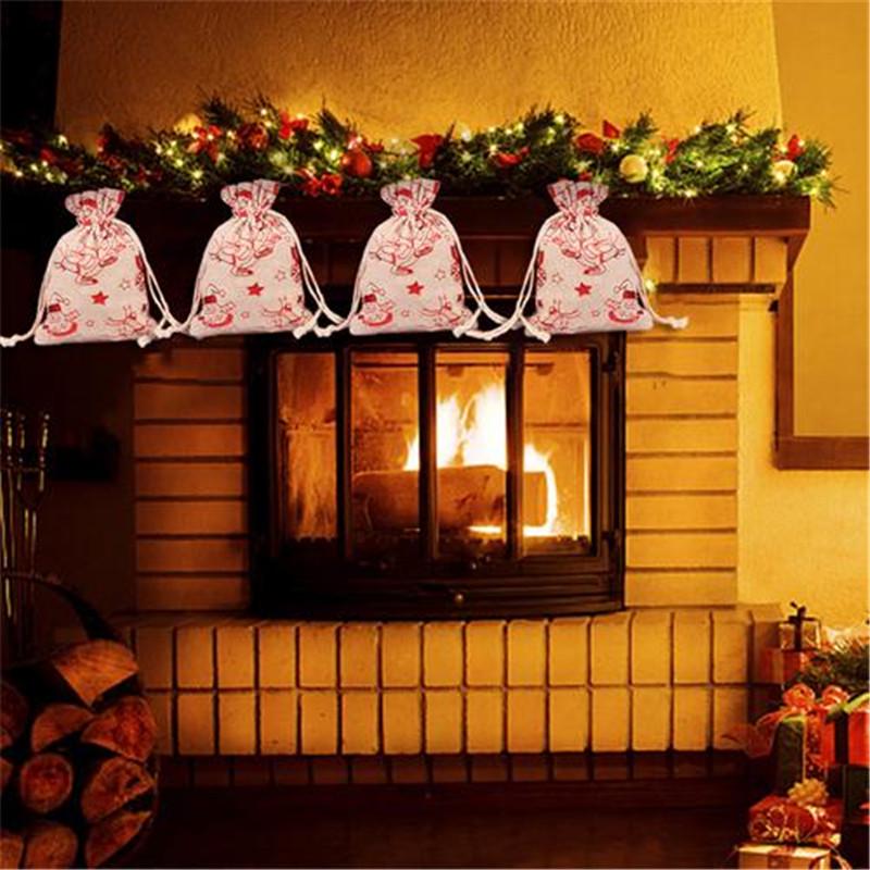 Christmas Drawstring Gift Bag Bag with Stickers Clips Ropes for Christmas Decoration 12 Colors