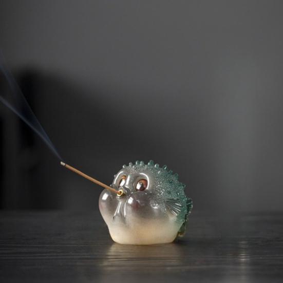 Pufferfish Incense Stick Holder Resin Globefish Tea Pet Figurine Incense Burner Home Office Tea Room Table Decoration Ornament