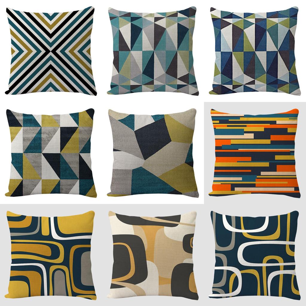 Geometric Linen Pillow Cover For Living Room Sofa Decor With Vintage Design