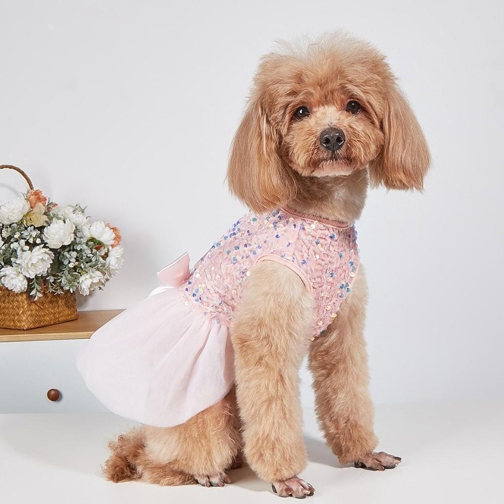 Sequin Pet Princess Dress Lace Bow Dog Tulle Skirt Pet Wedding Dresses  Party Wear