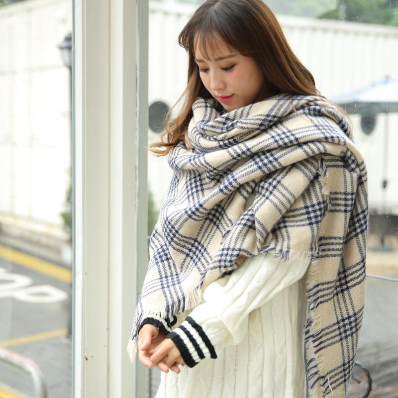 Autumn and winter versatile knitted warm imitation cashmere plaid scarf women's scarf shawl Yiwu fashion