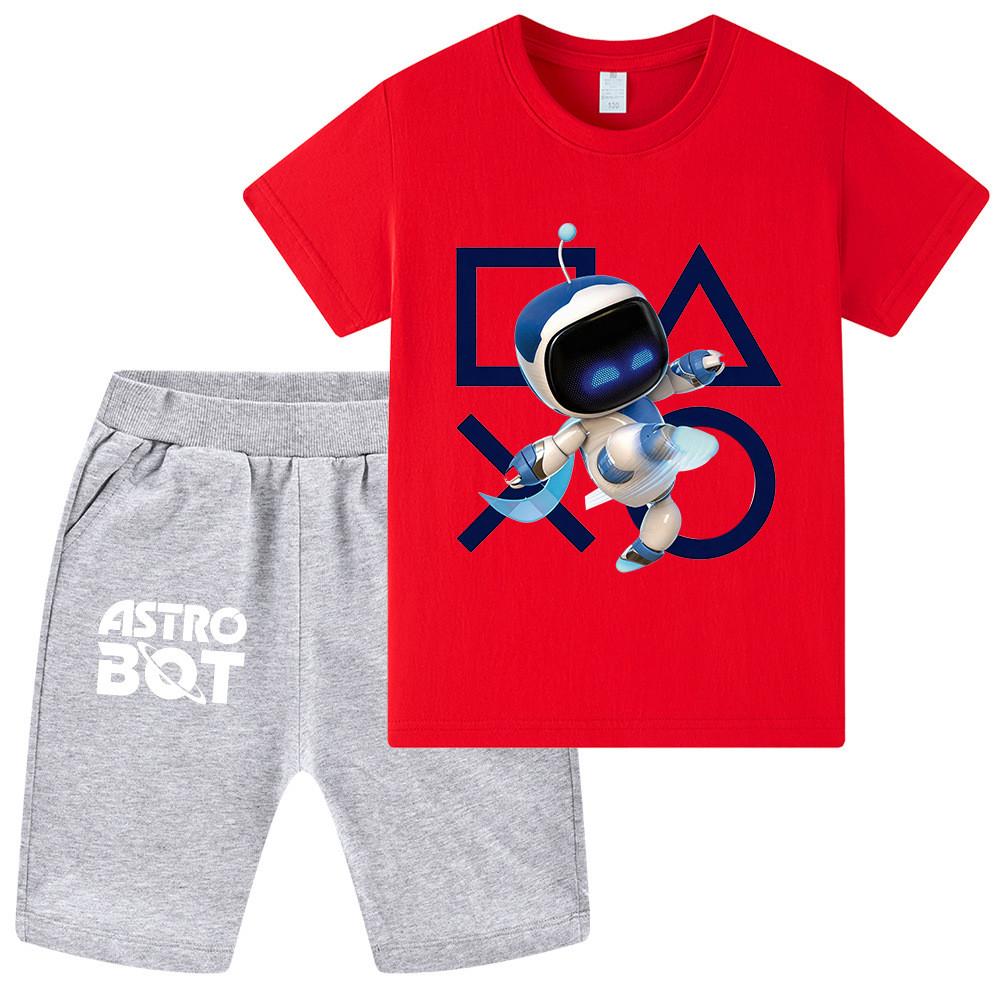WA1338 Kids Boys Girls Astro Bot Print Short Sleeves T-shirt Shorts Clothes Sets