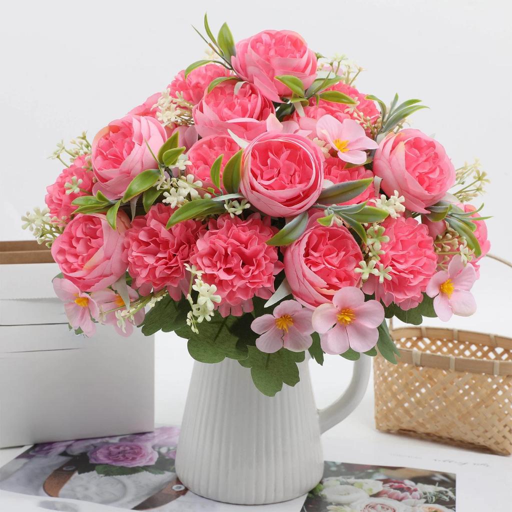 Peonies Artificial Flowers Artificial Peonies Silk Flowers  Fake Peony Bouquet For Bridal Shower Decorations Wedding Table Centerpiece