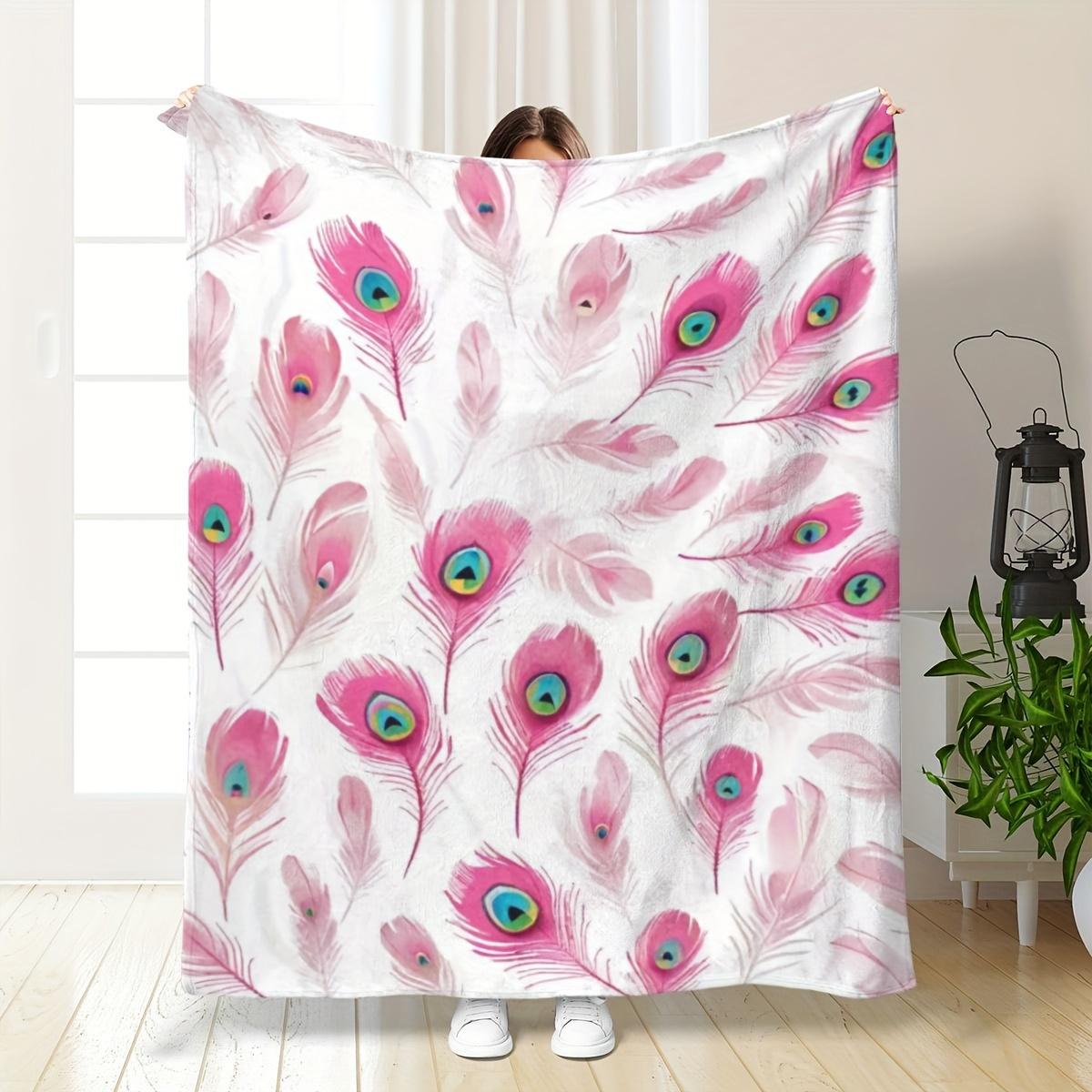 

Peacock Feather Elegance Blanket Reversible Flannel Throw for Luxe Decor AllSeason Comfort Opulent Style Gift 75x100cm (30x40inch)