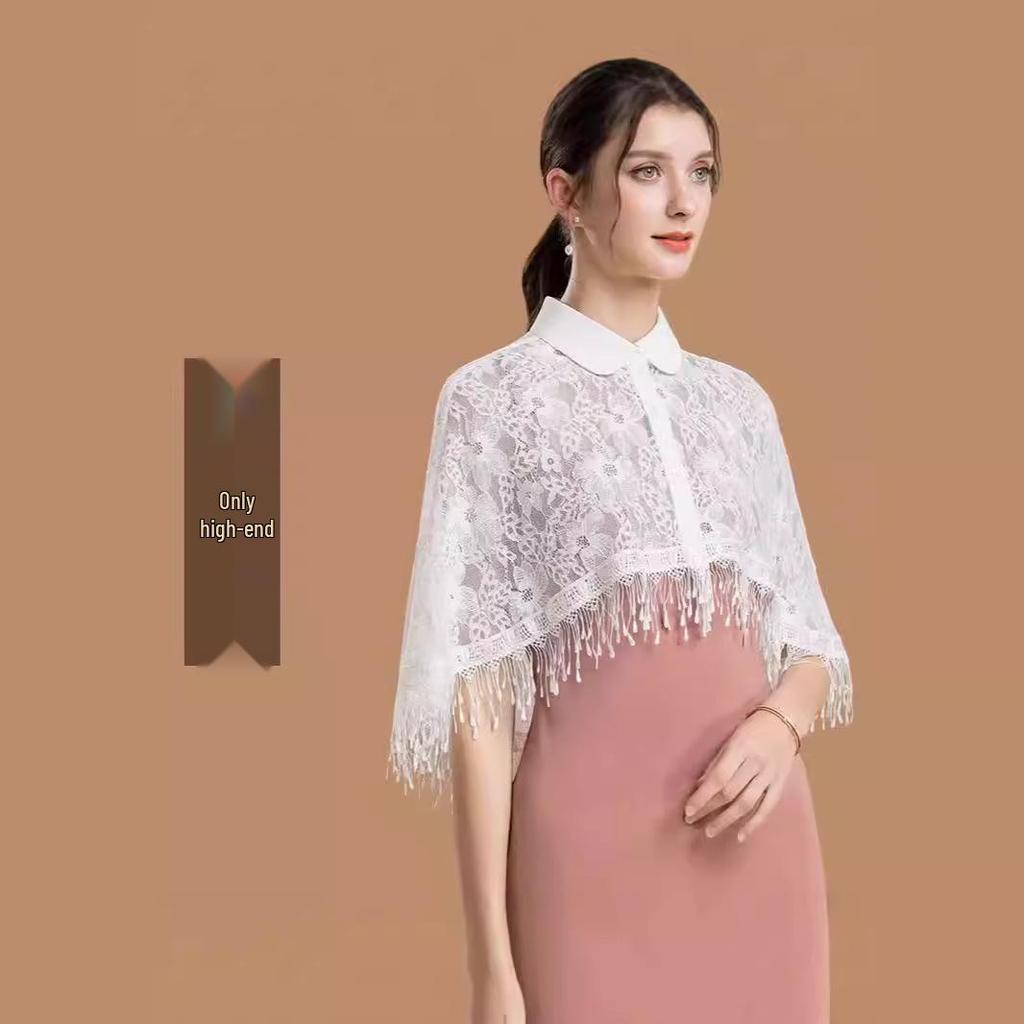 2024 Frühling Retro Chinesischer Schal für Damen - Eleganter Cheongsam-Kragen, Spitze-Satin-Spleiß, Sonnenschutz, Ideal zu Rock - Weiß