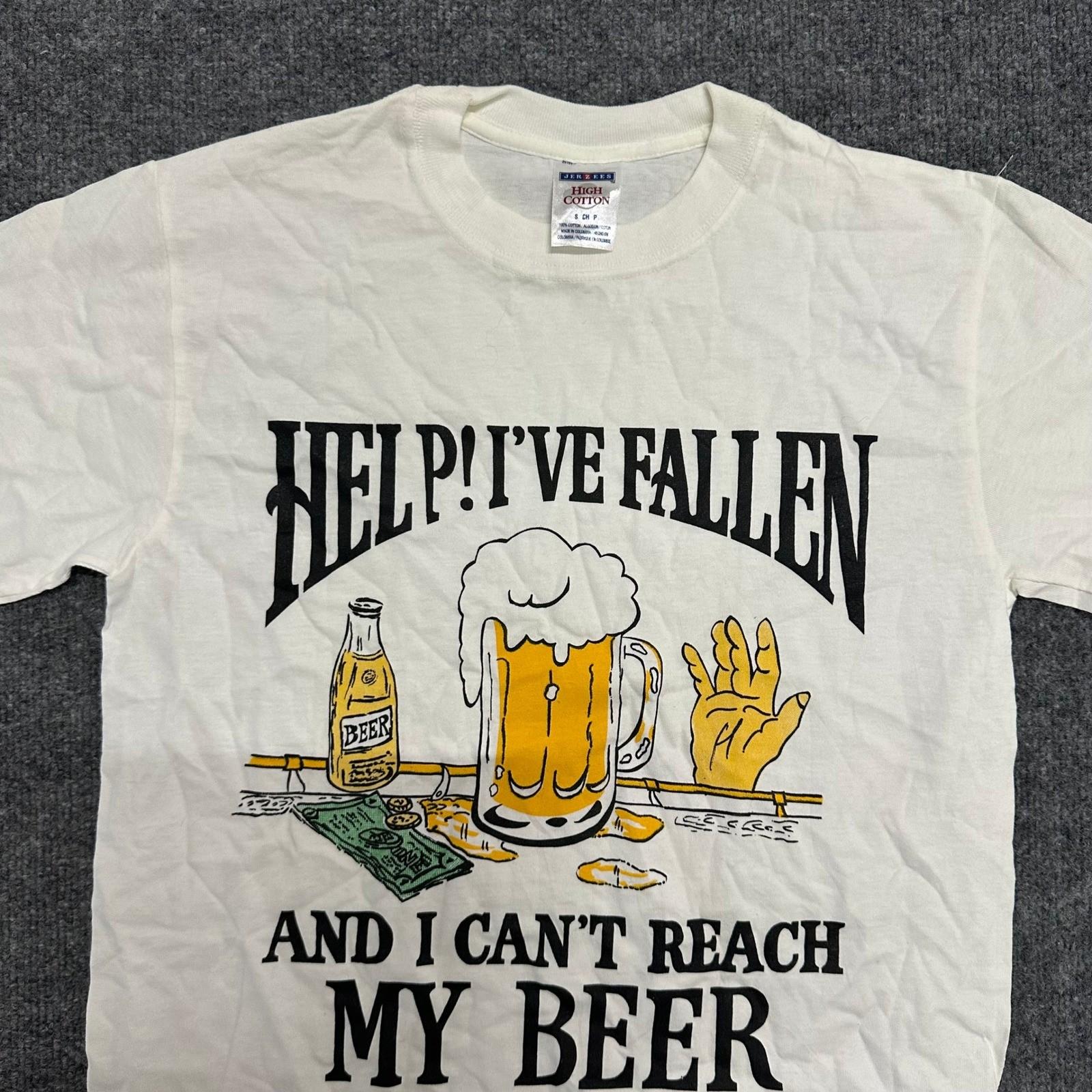 Jerzees T-Shirt Mens Size S White Cotton Help I ve Fallen Beer Graphic Funny Tee XL
