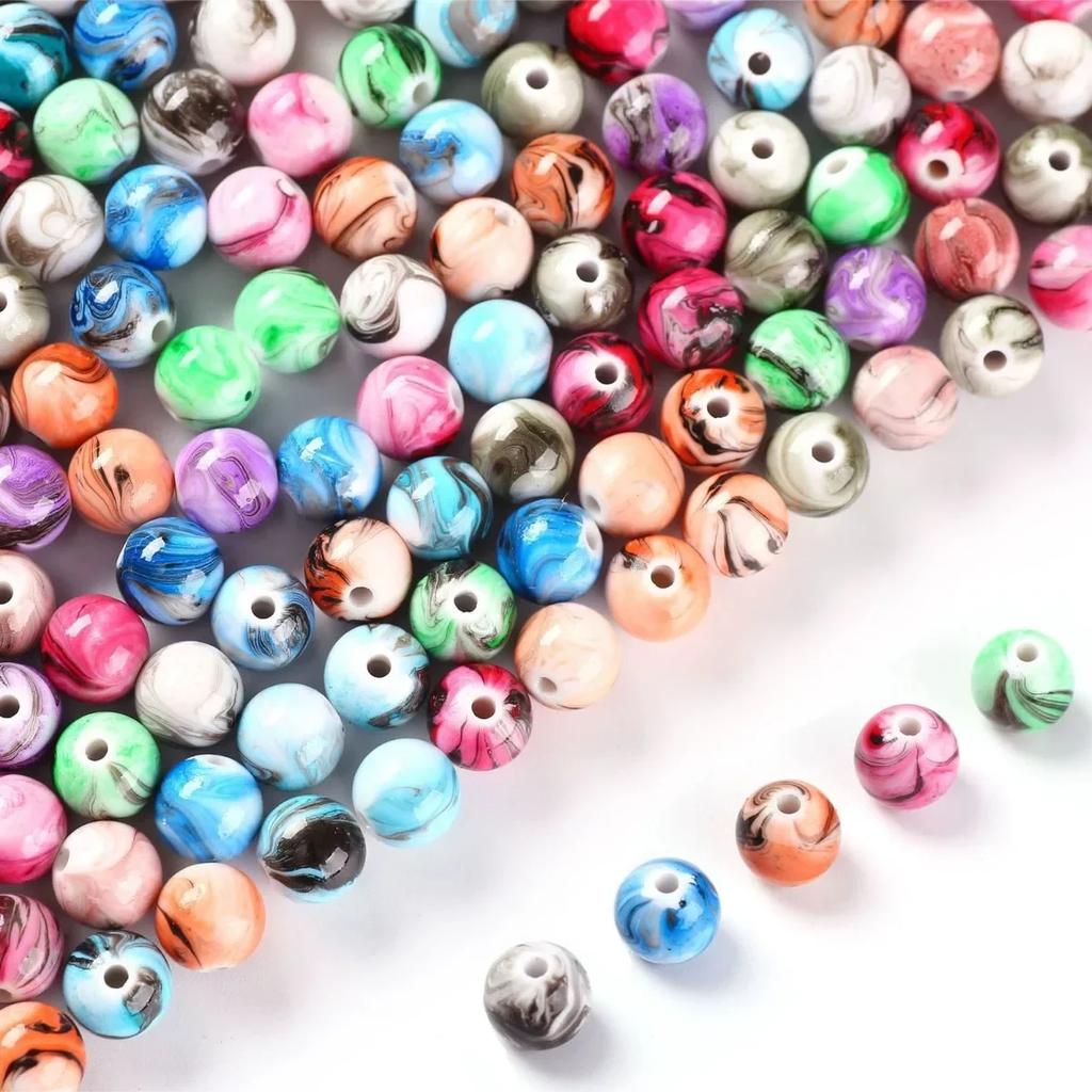 TX66 8mm/10mm 100pcs Retro Mixed Color Ink Wash Style Exquisite Round Beads Jewelry Making Acrylic Bead DIY Bracelet Accessory