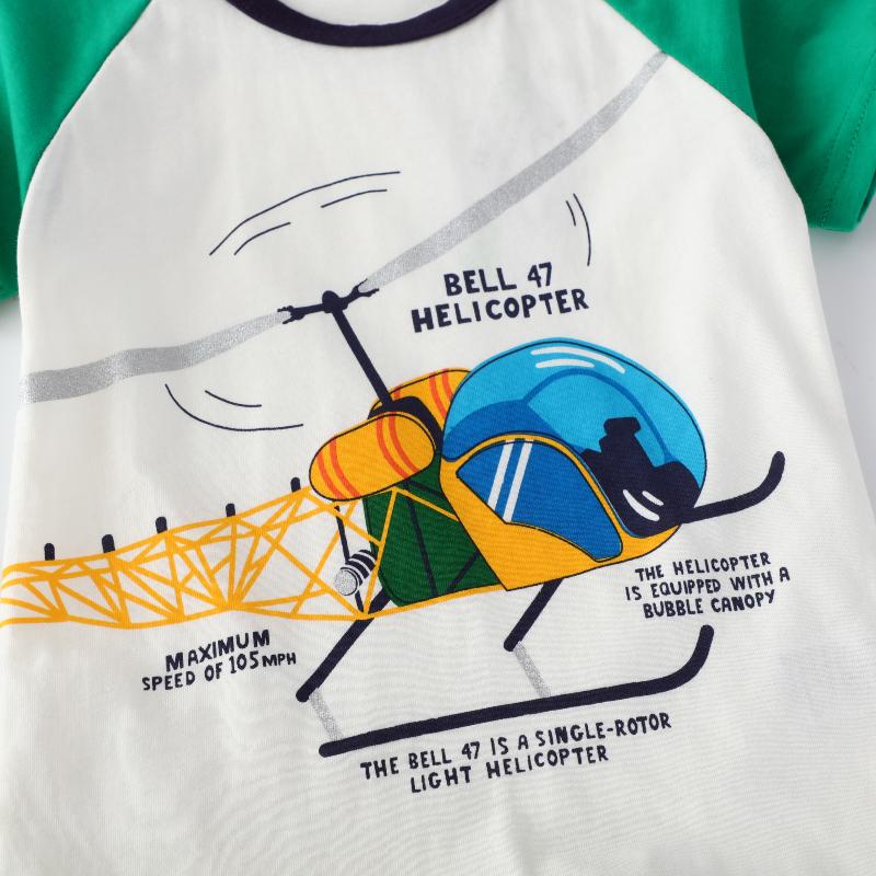 Little maven Children's Clothing 2025 Summer New T shirts Cartoon Helicopter Shirts Baby Boys Kids Clothes Cotton