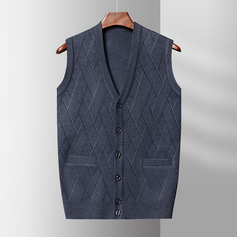 Autumn and Winter New Vest Men's Cardigan Men's V-neck Jacquard Vest Single-breasted Wide-shouldered Dad's Bottoming Shirt
