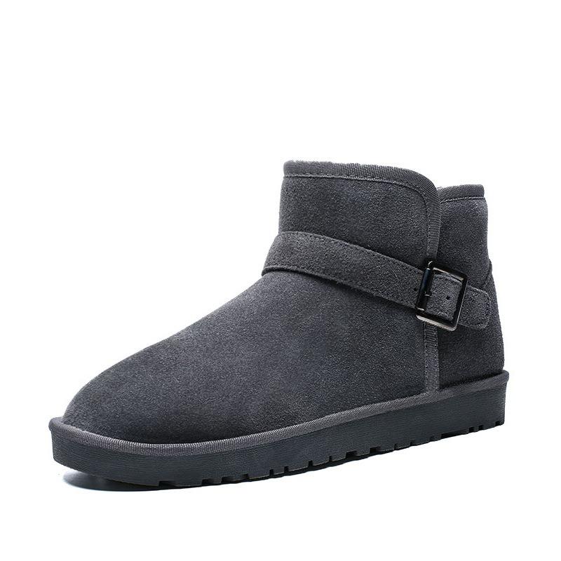 Classic Buckle Leather Snow Boots Men and Women Couples Long Fluff Winter Shoes Cold Cotton Boots Large Cotton Shoes 5