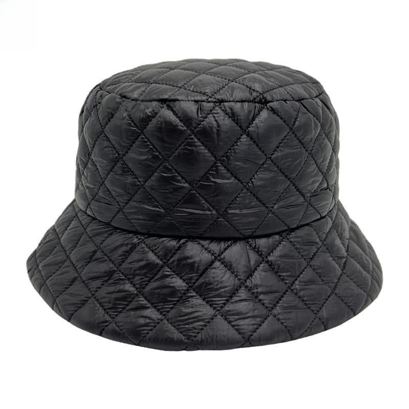 Grid Pattern Fisherman Hat Goose Down Fill Pure Color Versatile Style Cap Warm
