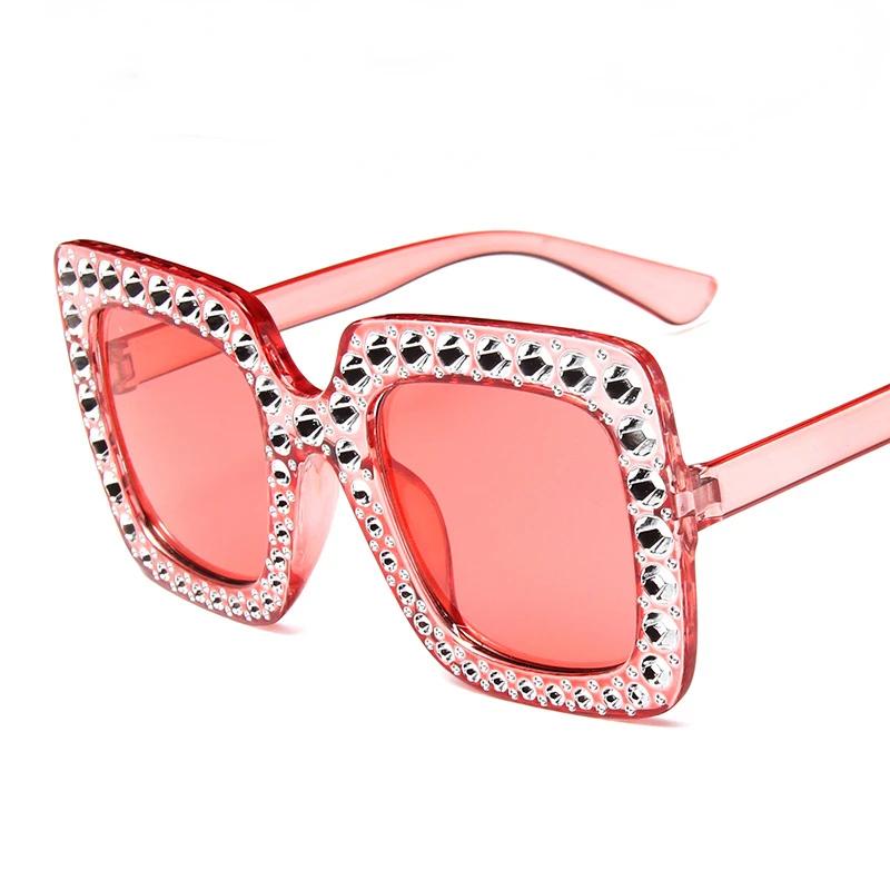 

New Diamond Plated Large Sunglasses Women Retro Square Colorful Ocean Sunglasses Personalized Outdoor Uv400 Sunscreen Eyewear as picture