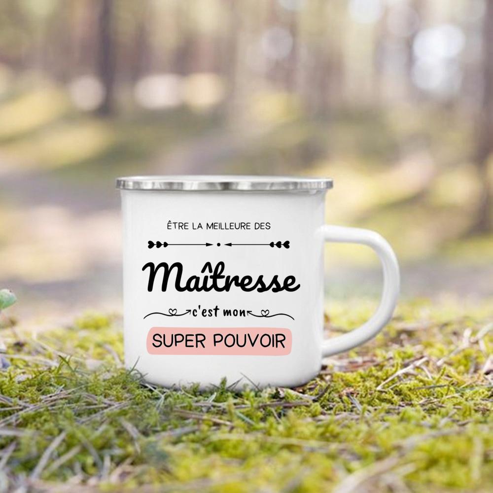 French Print Mug Coffee Cup Drinks Milk Tea Mugs Camping Enamel Cup Handle Drinkware Graduation Thanks Gift for Maitress Maitre
