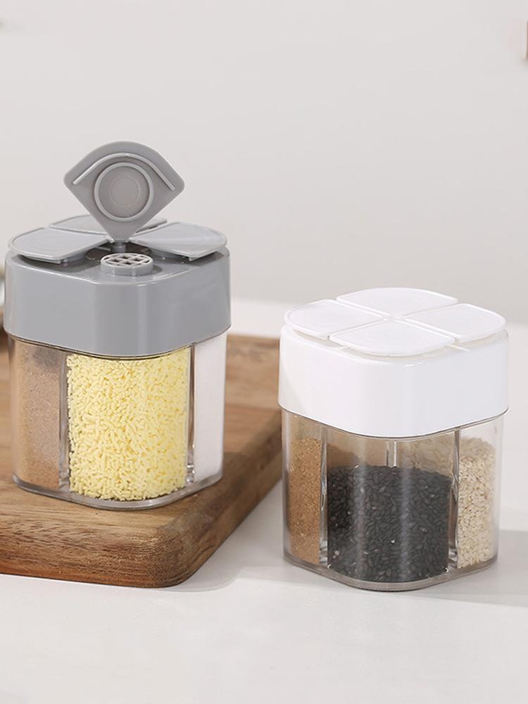 Saliera Speziaria 4 in 1 con 4 Scomparti, Barattolo Spezie Ribaltabile con Coperchio, Saliera e Pepiera da Viaggio, Picnic, Cucina