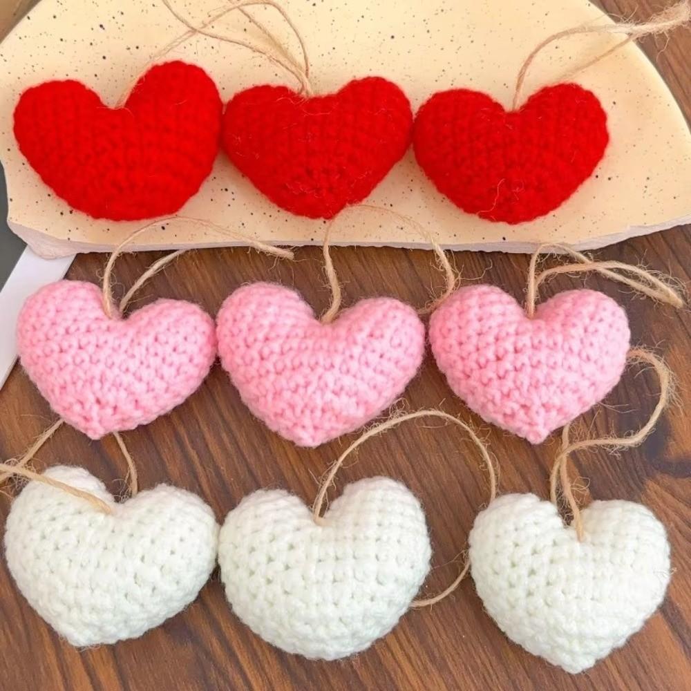 10PCS Handmade Heart Pendant Heart-shaped Knitted Love Ornament Valentine's Day Clothing Accessory Clothing Decoration