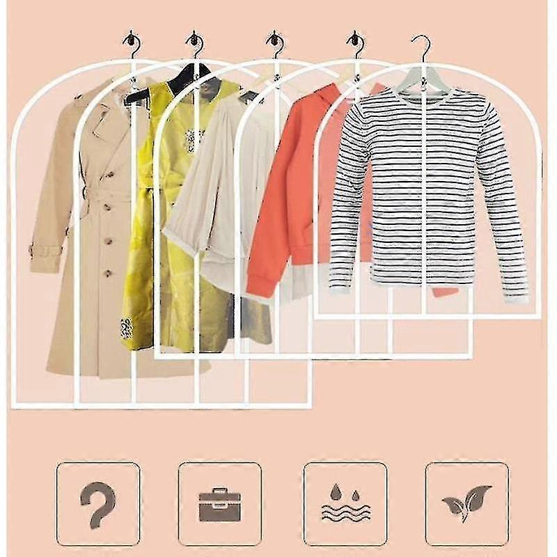 5 Pieces Transparent Garment Bag Garment Cover Cover With Zipper, Garment Cover Jacket Coat Dresses Evening Dresses Suit Protection Garment Cover Suit