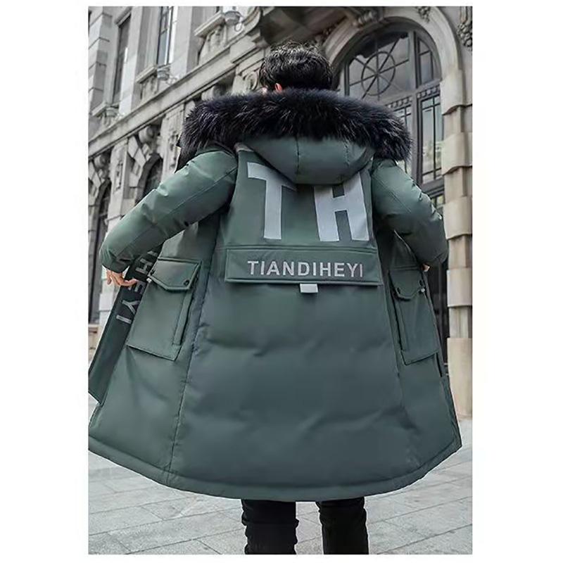 Large Fur Collar Down Jacket Men's Winter Thickening Cotton Jacket Mid-length Hooded Outwear Casual Jacket Wild Zipper Warm Down Coats