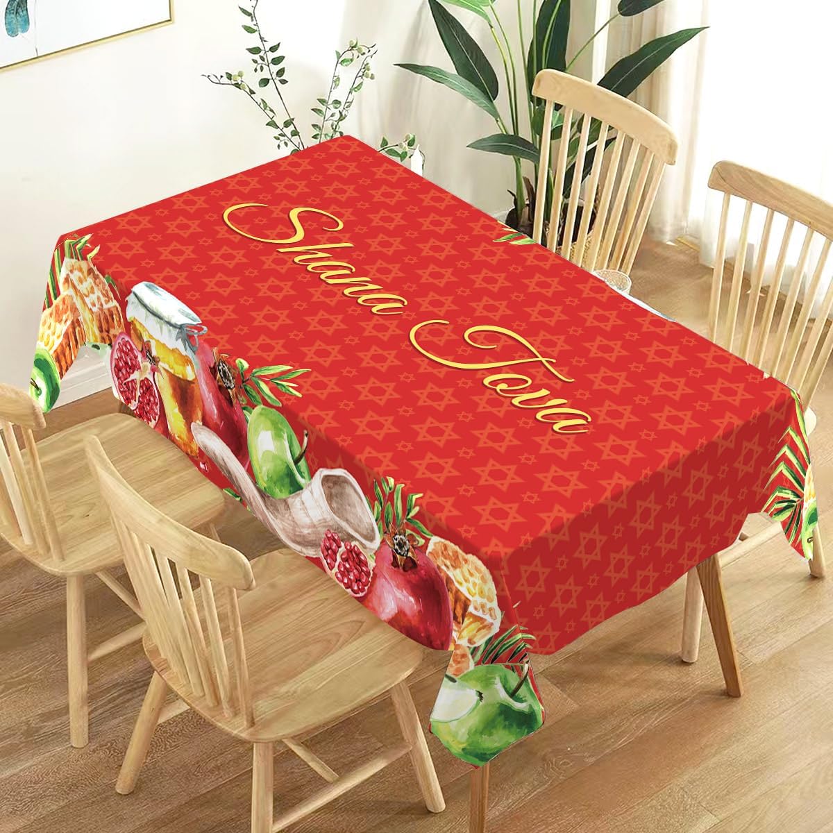 Rosh Hashanah Rechthoekig Tafelkleed voor Tafeldecoratie Shana Tova Honing Granaatappel Keuken Eettafelkleed Joods Nieuwjaar Decoratie 100x160cm