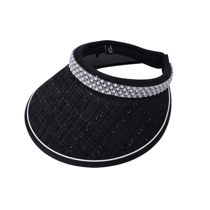 Summer sunscreen sunshade empty top hat Korean version versatile pearl hat women's vinyl big eaves headband sun hat