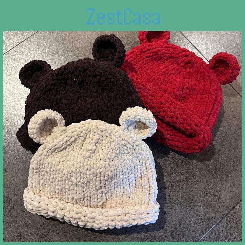 Color Knitting Solid Little Bear Ears Knit Wool Hats Women Fall Wear Winter