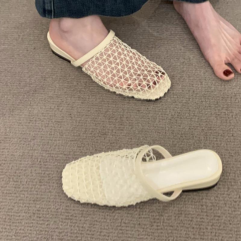 Mesh Women's Slippers Flats Designer Mules Shoes Dress Woman Sandals Summer 2025 New Slides Slingback Sandalias De Mujer