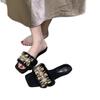 Soft Waxy and Easy To Wear! Milk Tea Apricot Rhinestone Cool Slippers Women's New Temperament Versatile Open-toed Fluffy Shoes In Summer 2025
