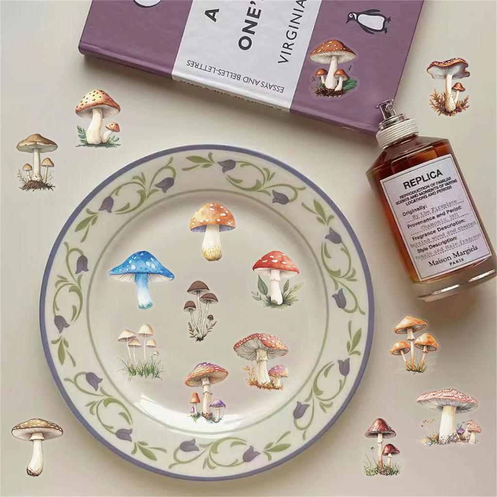 50Pcs Transparent Cartoon Mushroom Stickers PET Material Waterproof Decor for Journal Scrapbooking