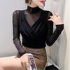 Two-piece Tops for Women In Winter Fashionable T-shirt with Slim Half Turtleneck Mesh Base Shirt