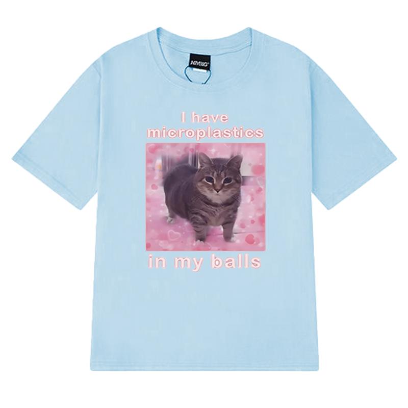 Mám mikroplasty v koulích Vtipné kočičí meme trička Pánská Dámská Nadměrná trička s krátkým rukávem Unisex černá 100% bavlna Topy