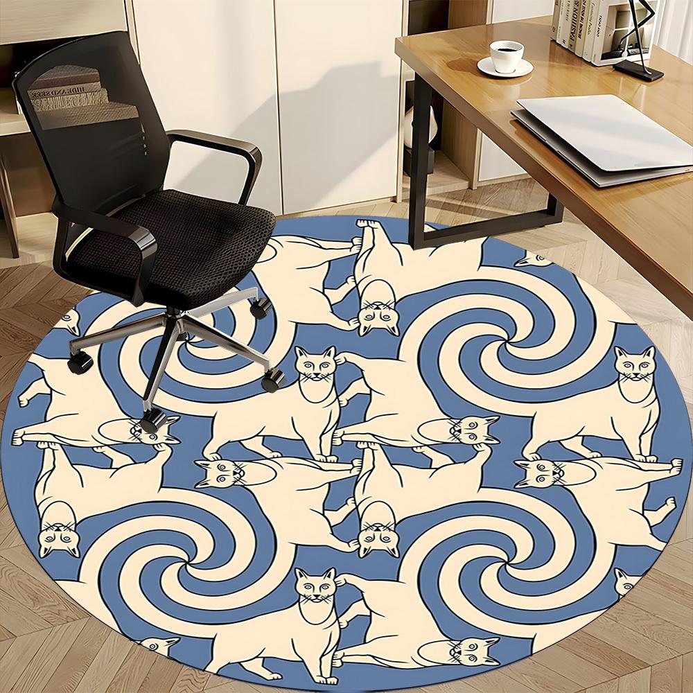 1pc Whirling Cats Office Round Area Rug, Indoor Mat Suitable For Office, Under Office Chairs Bedroom Living Room Home Decor, Room Deco