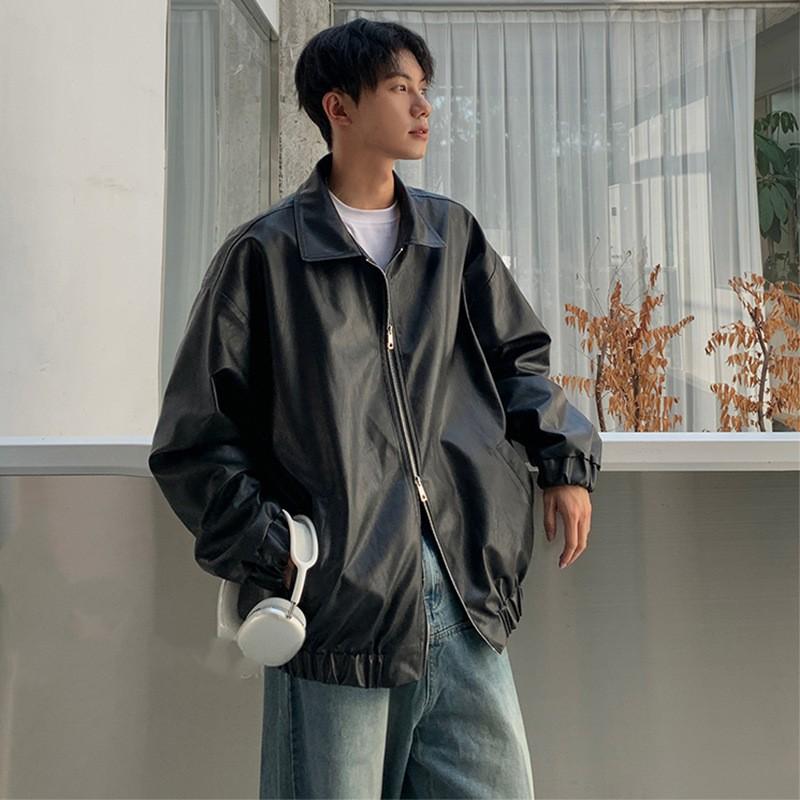 

Мужская осенняя повседневная куртка из искусственной ПУ кожи на молнии с отложным воротником, однотонная, с длинным рукавом, в стиле ретро XS чёрный