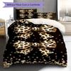 Leopard Bow Pattern Bedding Quilt Set Quilt Cover Pillowcase Home Decoration Gift (1 * duvet cover + 2 * pillowcase, without core)