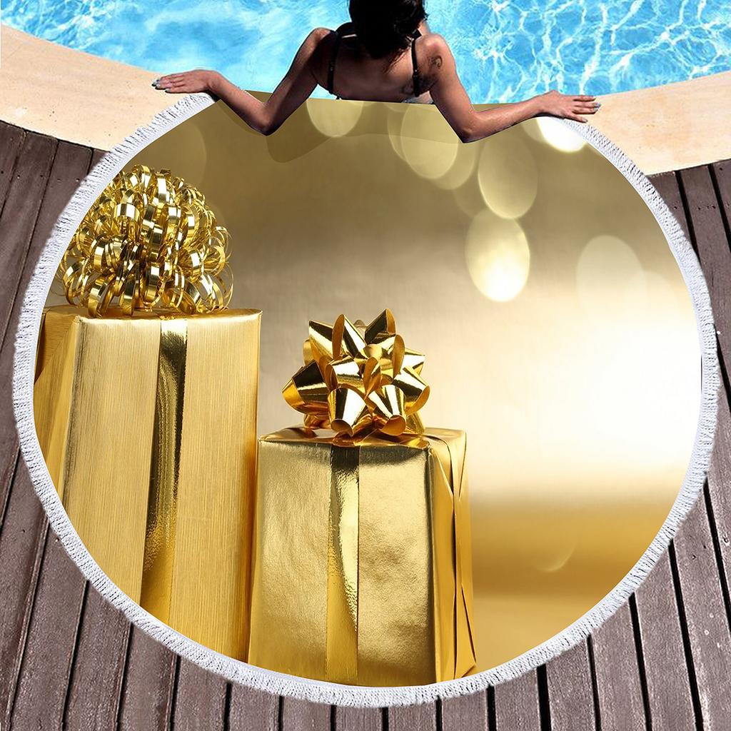 Gift Box Round Beach Towel, Superfine Polyester Sand Resistant Beach Blanket, Absorbent Quick Dry Portable Pool Towel Picnic Mat