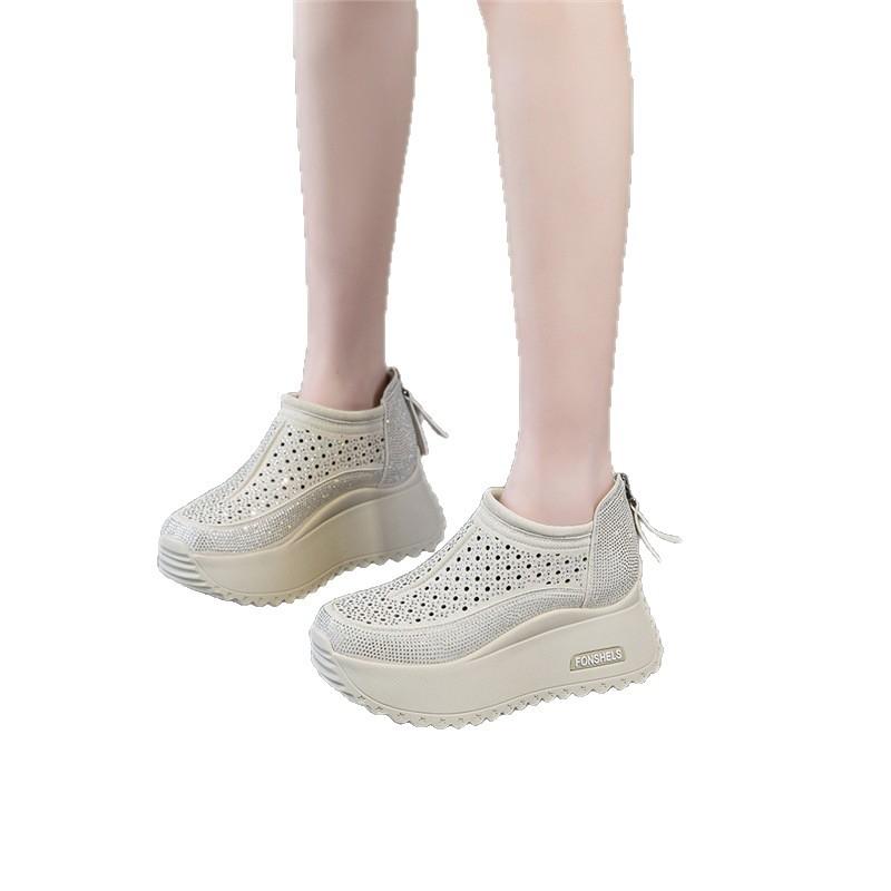 Real soft leather dad shoes casual shoes women's 2025 summer new hollow breathable thick sole versatile height-increasing retro women's shoes