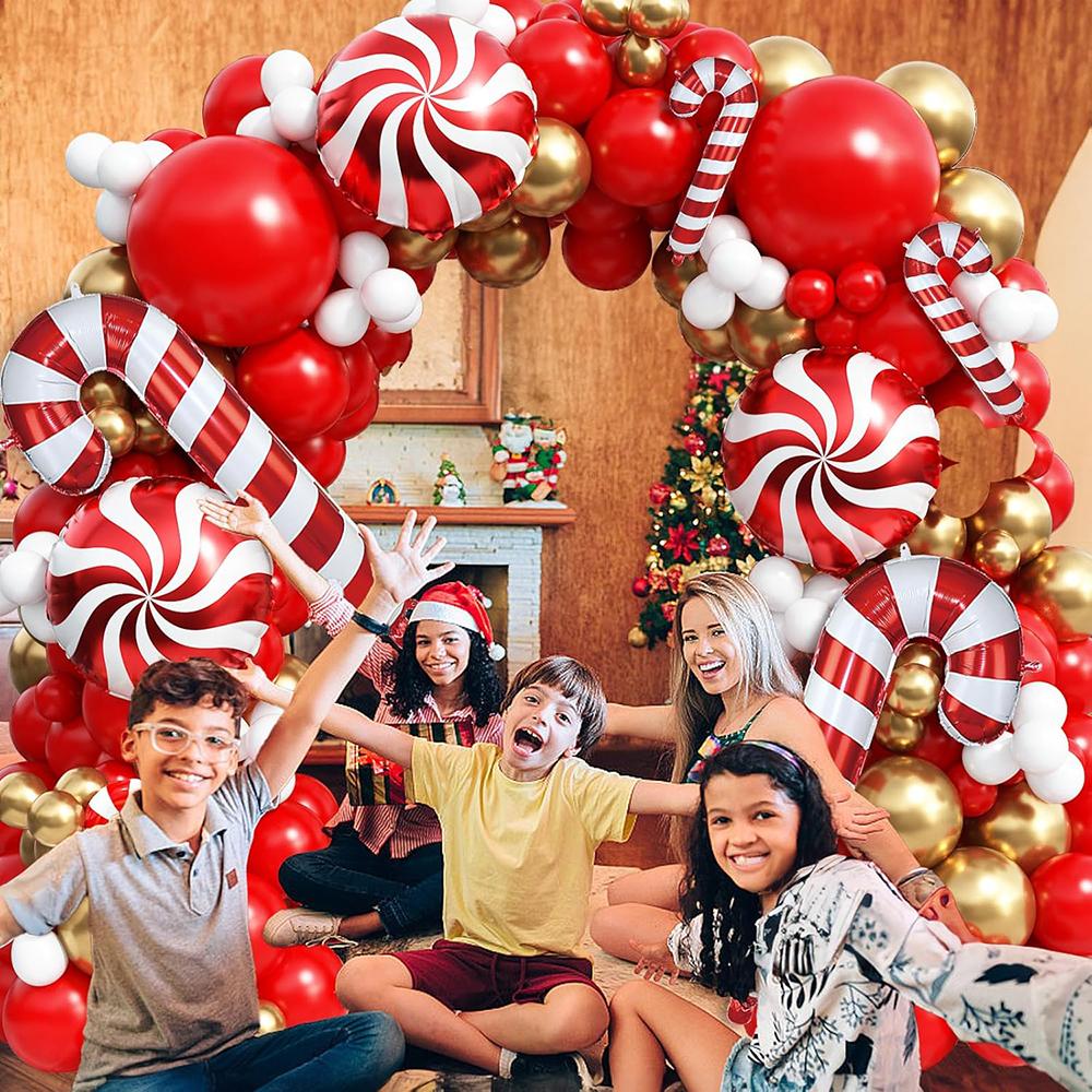 Christmas Decor Balloons Red White Gold Balloon Garland Arch Kit Christmas Candy Cane Foil Globos Home Party New Year Decoration