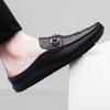 Crocodile Pattern Men's Slippers Genuine Leather Muller Shoes Outdoor Man Loafers Non-slip Casual Half Shoes Fashion Lazy Flats