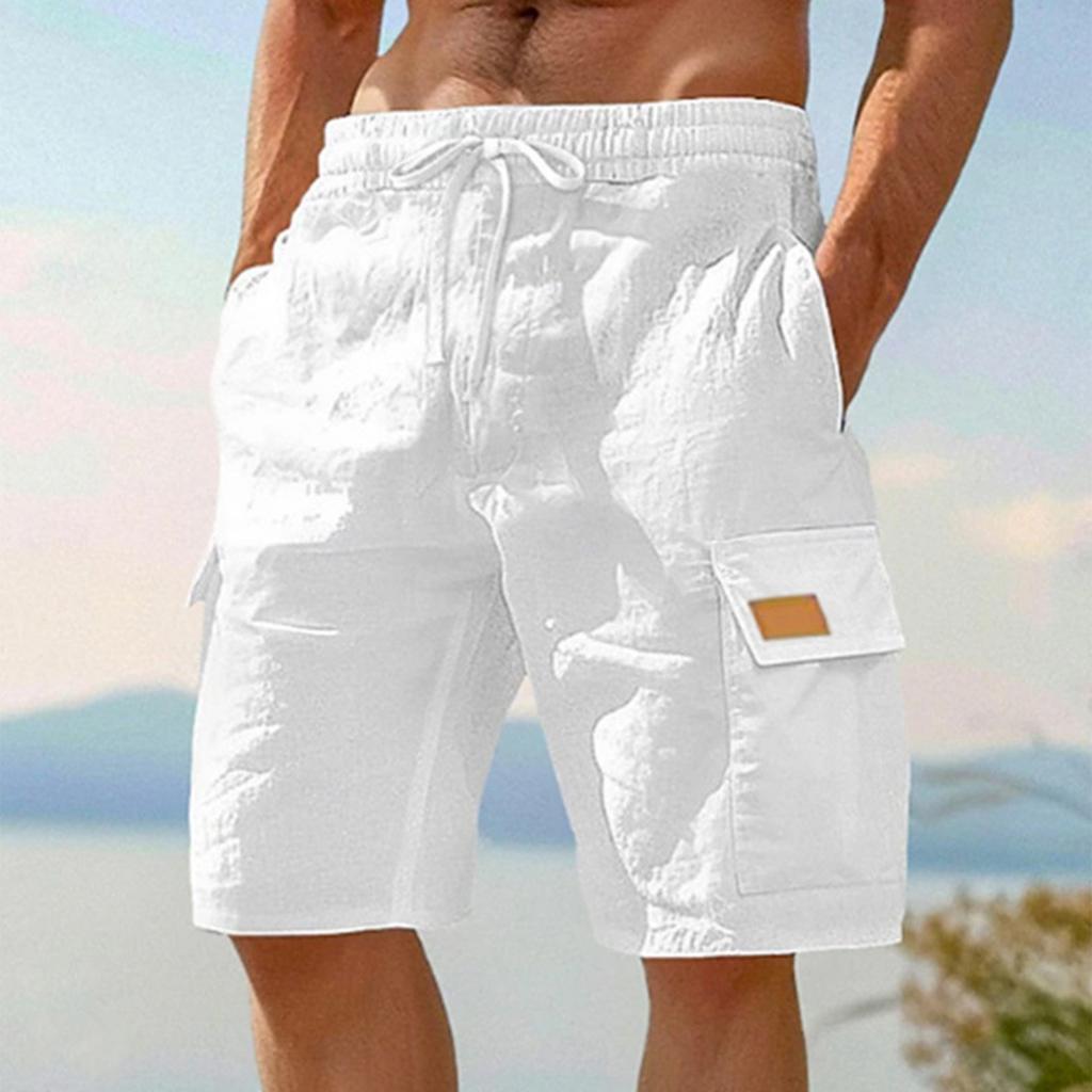 Men's Work Pants Shorts Linen Shorts Beach Shorts Elastic Waist Drawstring Multiple Pockets
