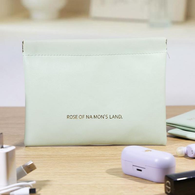 Fashion Pu Leather Storage Bag Automatic Closure Waterproof Purse Portable Earphone Charging Line Cosmetic Lipstick Jewelry Bag