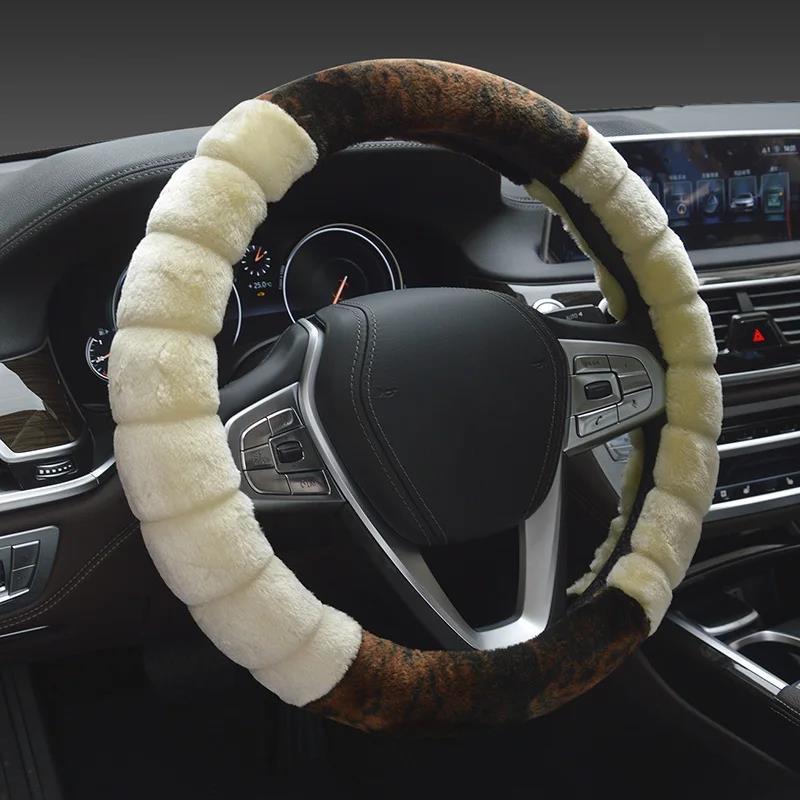 Winter Super Soft Plush Creative Stitching Car Steering Wheel Cover Universal,Warm Faux Fur Auto Handlebar On the Steering-Wheel